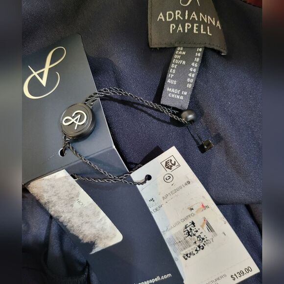 Adrianna Papell ONE-SHOULDER CHIFFON LONG GOWN IN MIDNIGHT Blue NWT size 14 - Picture 5 of 5